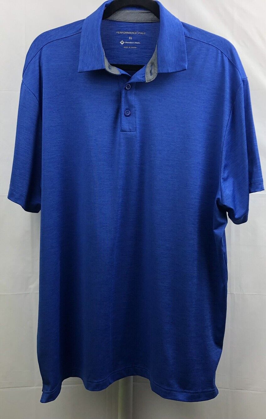 Member's Mark Polo Shirt Men XL Blue Performance Polo Shirt Short Sleeve Stretch